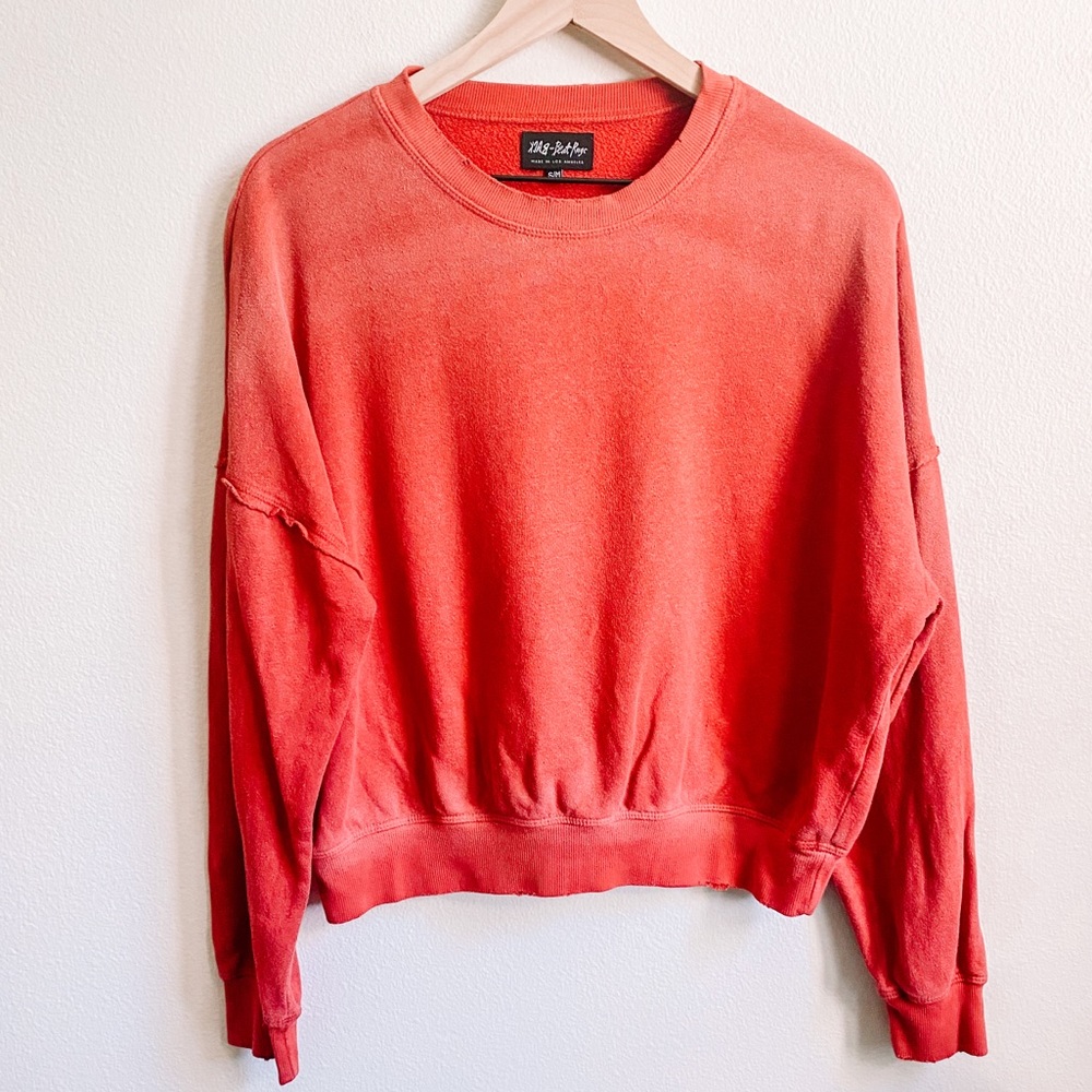 Back Beat Co. Distressed Crew Neck Sweatshirt in Rust